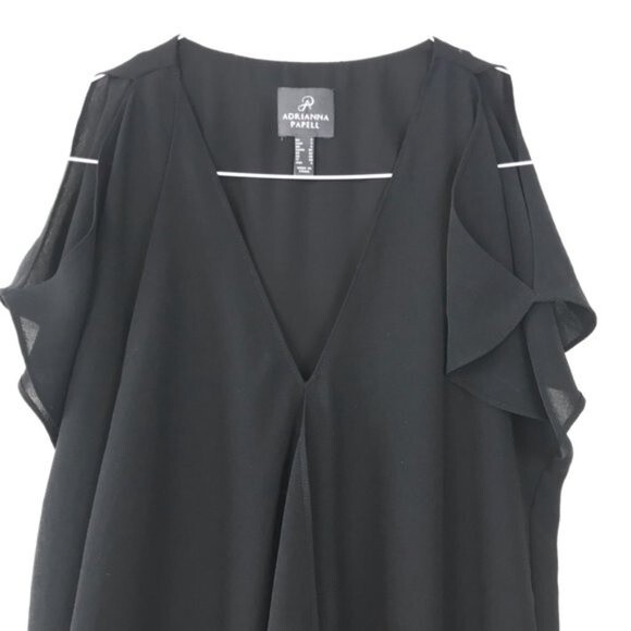 NWOT Adrianna Papell Cold Shoulder Black Draped Mini Above Knee Shift Dress 2 - Picture 7 of 8